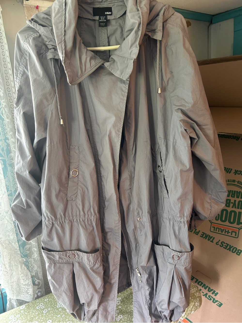 H&M Light Gray Hooded Utility Jacket